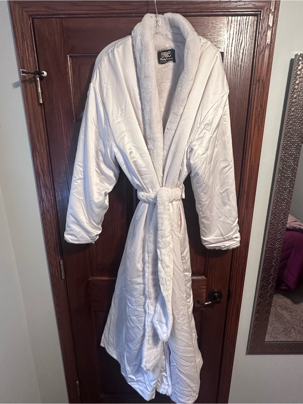 Satin White Long Robe with Faux Fur interior